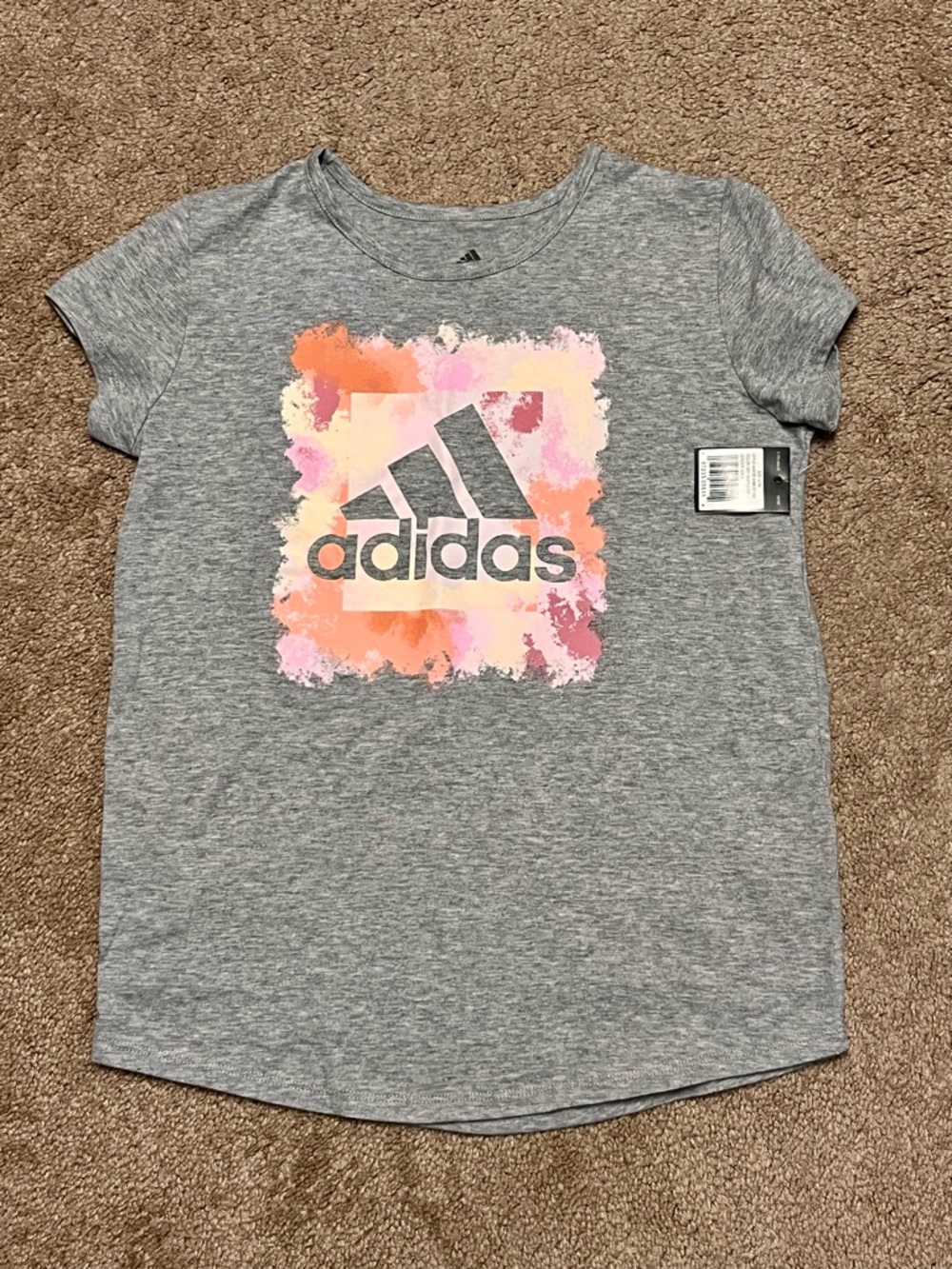 adidas Gray Tee with Pink and Orange Watercolor Logo